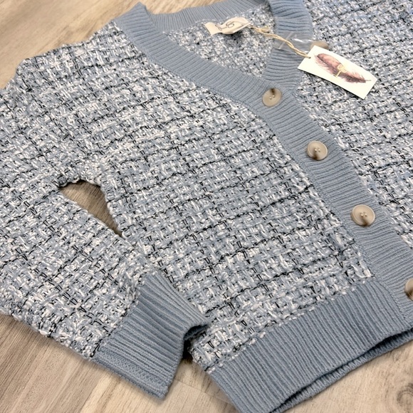 Jessica Simpson Women’s Sweet Powder Blue Tweed Style Button Front Cardigan / XS - Picture 2 of 6
